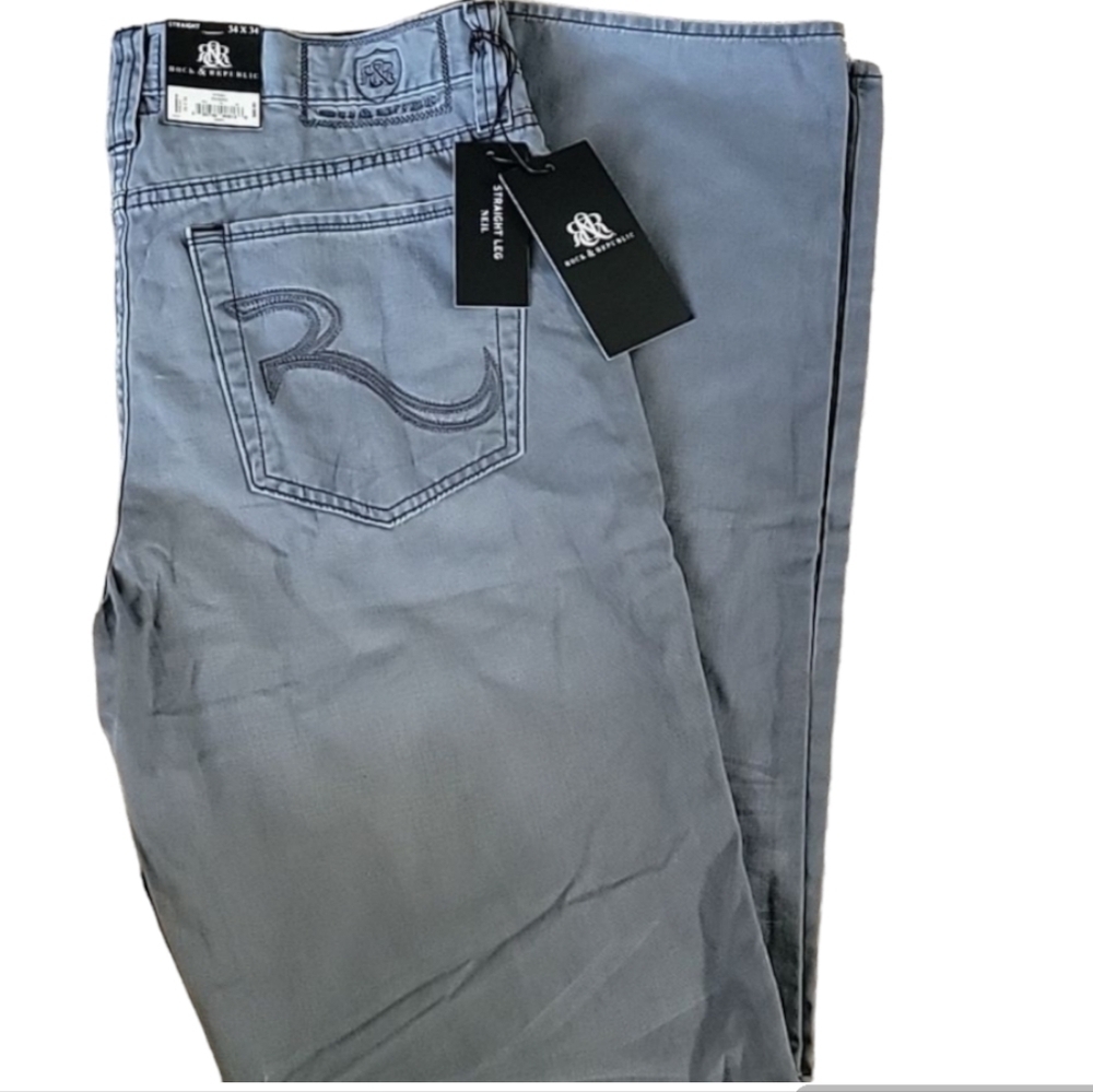 Rock & Republic Straight Light Weight Jeans Distressed Men's 32x30 Steel/Grey•